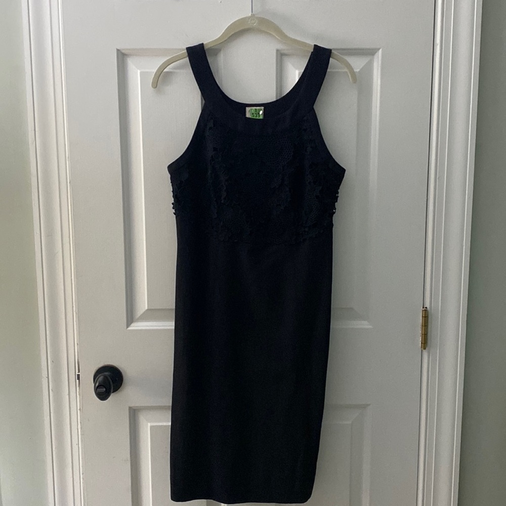 Anthropologie Postmates Cotton Linen Black 3D Floral Dress Size 6